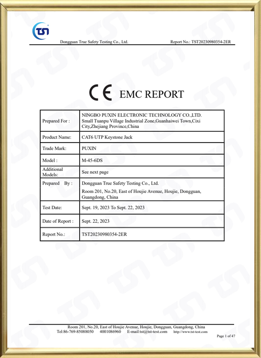 9293-80354 PUXIN Keystone Jack CE EMC informe EN55032