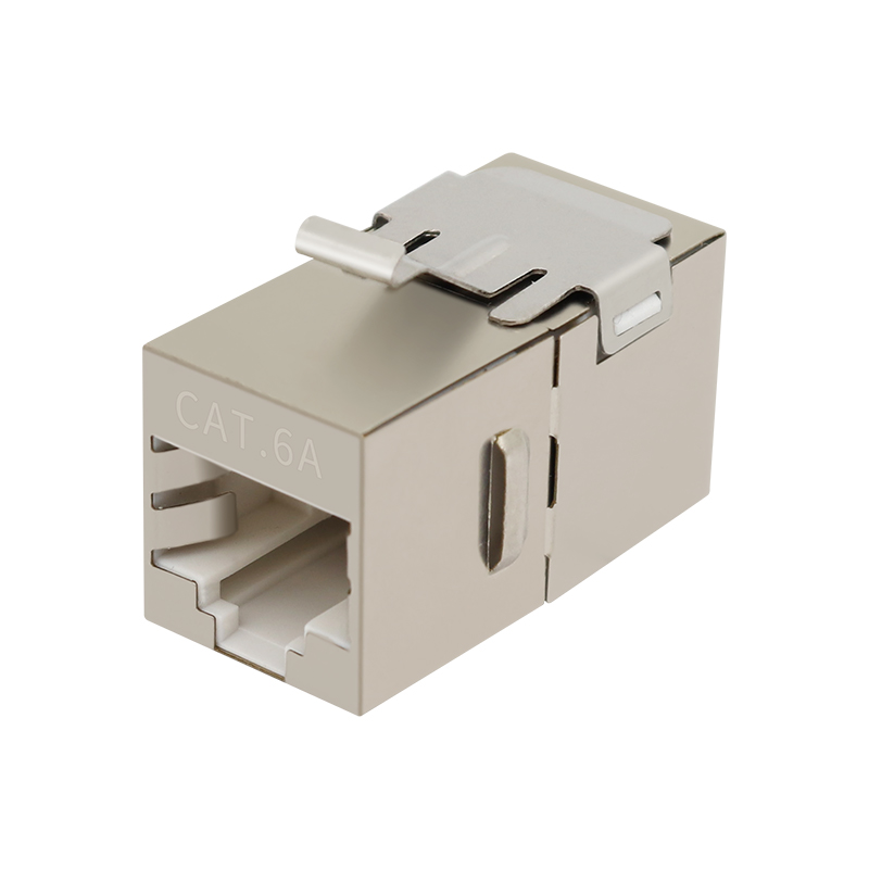 Acoplador en línea hembra trapezoidal Jack RJ45 de 180 grados blindado CAT6A