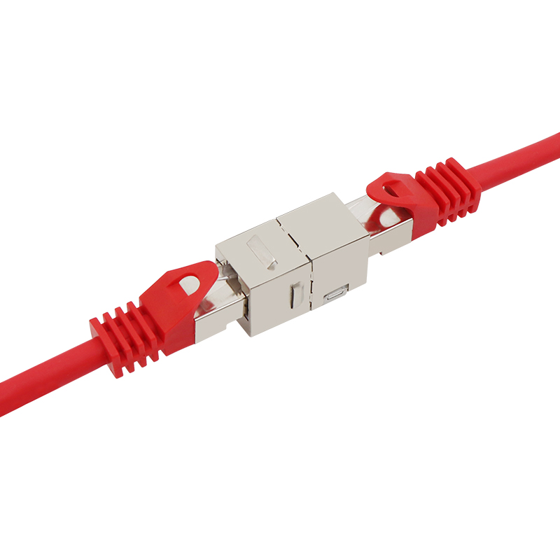 Acoplador en línea hembra trapezoidal Jack RJ45 de 180 grados blindado CAT6A